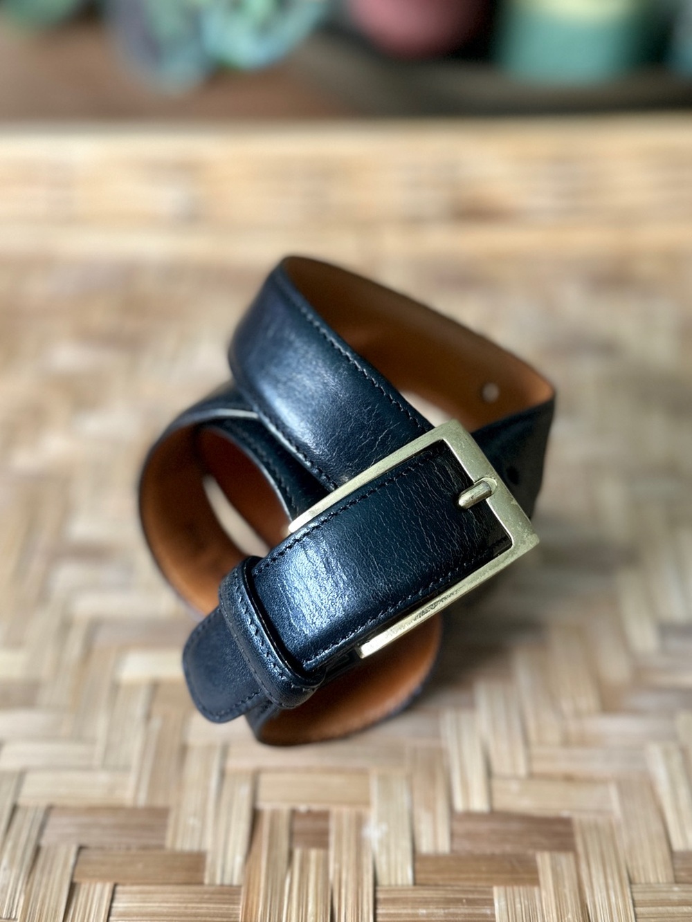 Trafalgar Cortina Black Leather Belt Size 36 Made in USA Brass Buckle